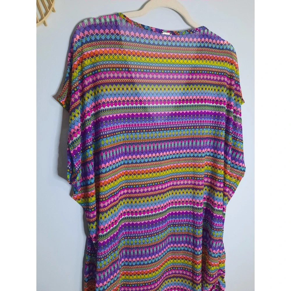 Anne‎ Cole Women Multicolor Geometric Mesh V-Neck Swim Cover-Up Dress Tunic